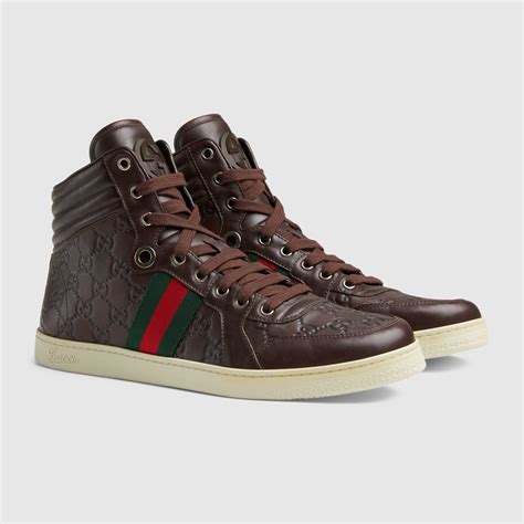 brown gucci high top sneakers|gucci patent leather sneakers.